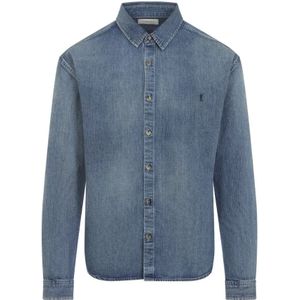 Saint Laurent, Heren, Overhemden, Blauw, Maat: M Katoen,
