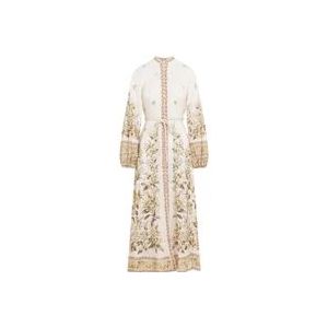 Zimmermann Bloemen Knoop Midi Jurk , Beige , Dames , Maat: S