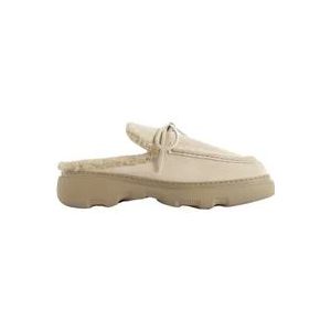 Burberry Equestrian Open Achterkant Shearling Gevoerde Sneakers , Beige , Heren , Maat: 40 EU