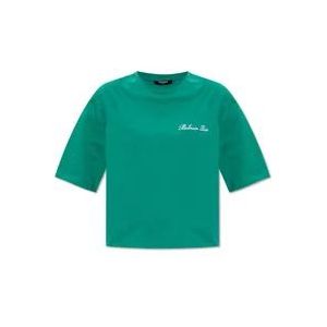 Balmain Katoenen T-shirt , Green , Dames , Maat: XS