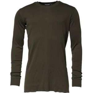 Dolce & Gabbana - Long Sleeve Crew Neck - T-shirt - Donkergroen - 100% Katoen