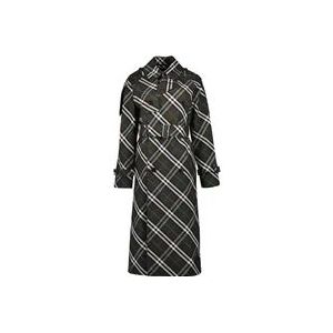 Burberry Geruite Trenchcoat , Gray , Dames , Maat: 2XS