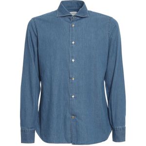 Borriello Napoli, Heren, Overhemden, Blauw, Maat: S Denim,