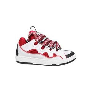 Lanvin Rood/Wit Leren Sneakers Vetersluiting , Multicolor , Heren , Maat: 44 EU