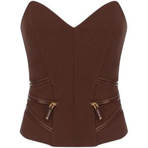 Elisabetta Franchi, Dames, Tops, Bruin, Maat: XS Poliester,