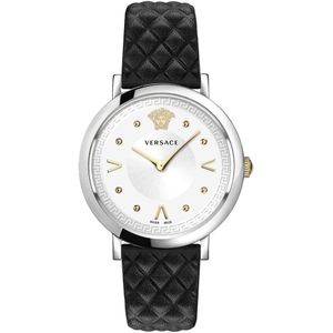 Versace Chique Dameshorloge Zwart Leer Zilver , Gray , Dames , Maat: ONE Size