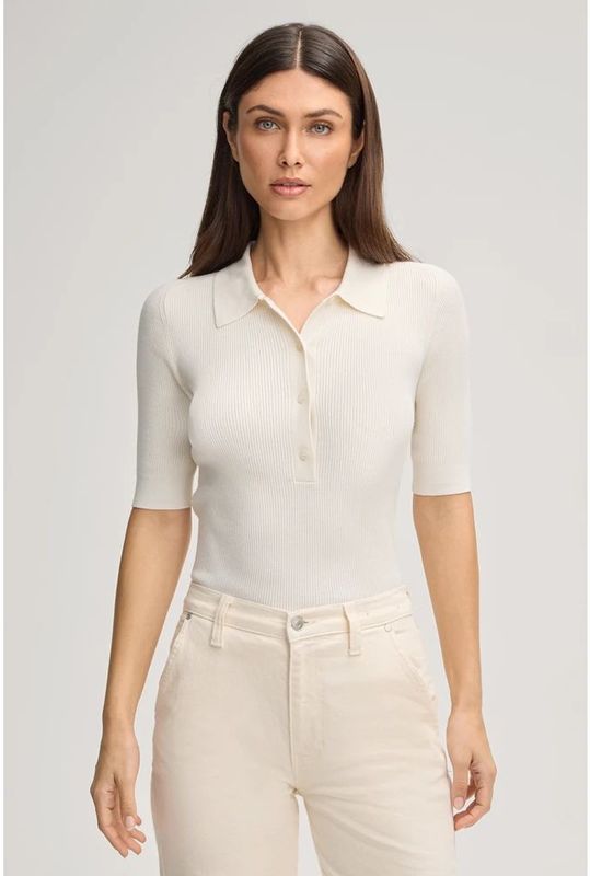 Joop! - Balta - Geribbelde Polo Trui - Wit - Halflange Mouwen