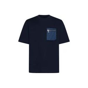 Fendi Donkerblauw Crew Neck T-shirt , Blue , Heren , Maat: S