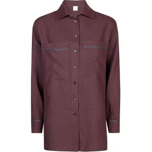 Eleventy, Dames, Blouses & Shirts, Bruin, Maat: S Linnen,