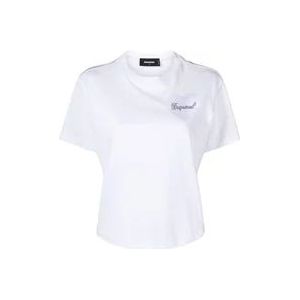 Dsquared2 Witte T-shirts en Polos met Hartmotief , White , Dames , Maat: S