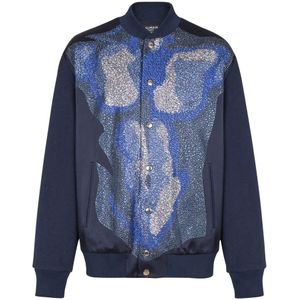 Balmain Bomberjack met strass torso , Blue , Heren , Maat: L