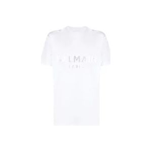 Balmain Wit Logo Bedrukt T-Shirt , White , Heren , Maat: M