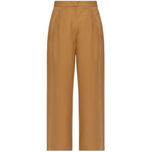 Max Mara, Dames, Broeken, Bruin, Maat: 2XS Linnen,