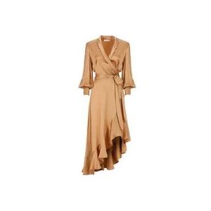 Zimmermann Bruine Zijden Jurk met V-hals , Brown , Dames , Maat: XS