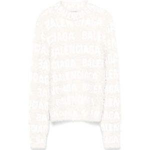 Balenciaga Witte Wollen Blend Jacquard Sweater , Beige , Dames , Maat: XS