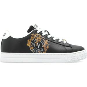 Versace Jeans Couture - Sportschoenen - Zwart - Dames - Leer - Met Gedrukt Logo