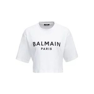 Balmain Witte Logo Print T-shirt , White , Dames , Maat: XS
