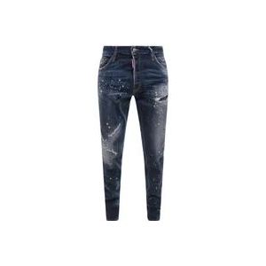 Dsquared2 Blauwe Verfspat Slim-Fit Jeans , Blue , Heren , Maat: XS