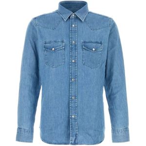 Tom Ford, Heren, Overhemden, Blauw, Maat: L Denim,
