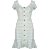 Guess - Korte Geruite Jurk - Wit - Wolmix - Verborgen Rits, Haaksluiting, Korte Mouwen