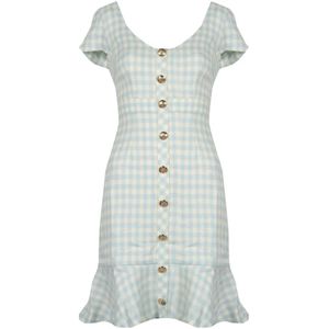 Guess - Korte Geruite Jurk - Wit - Wolmix - Verborgen Rits, Haaksluiting, Korte Mouwen