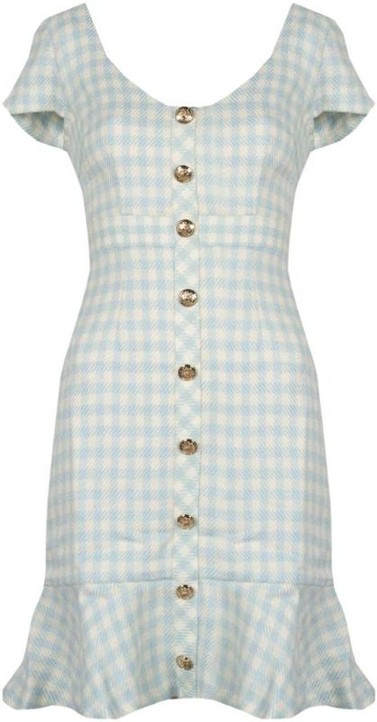 Guess - Korte Geruite Jurk - Wit - Wolmix - Verborgen Rits, Haaksluiting, Korte Mouwen