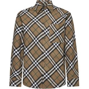 Burberry Geruit Motief Wol Katoen Shirt , Brown , Heren , Maat: M