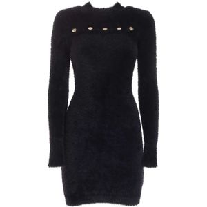 Versace Jeans Couture, Dames, Jurken, Zwart, Maat: S Polyamide,