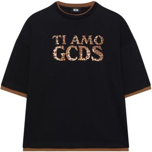 GCDS Oversized shirt 'TI AMO GCDS'  cognac / cappuccino / zwart