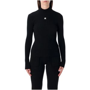 Courrèges, Dames, Truien, Zwart, Maat: L Leer,