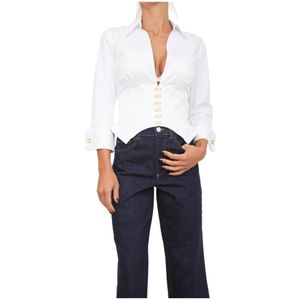 Elisabetta Franchi, Dames, Blouses & Shirts, Wit, Maat: M Katoen,
