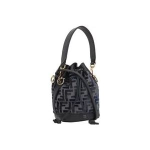 Fendi Chenille Blauwe Bucket Tas met Leren Afwerking , Blue , Dames , Maat: ONE Size