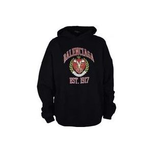 Balenciaga Zwarte katoenen hoodie met geborduurd logo , Black , Heren , Maat: S