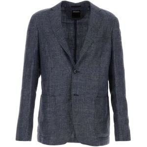 Zegna, Heren, Jassen, Blauw, Maat: L Linnen,