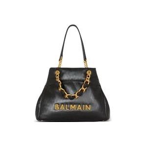 Balmain 1945 Zachte Tote tas in reliëf kalfsleer met een ruitmotief , Black , Dames , Maat: ONE Size