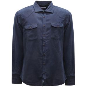 Sun68, Heren, Overhemden, Blauw, Maat: L Gabardine,