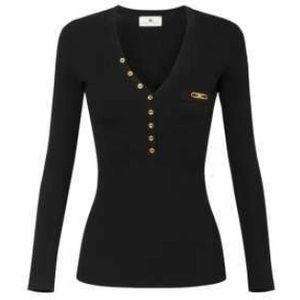 Elisabetta Franchi, Dames, Truien, Zwart, Maat: 2XL Zijde,