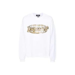 Dsquared2 Witte Katoenen Trui met Versleten Logo Print , White , Heren , Maat: S