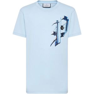 Philipp Plein, Heren, Tops, Blauw, Maat: 2XL Katoen,