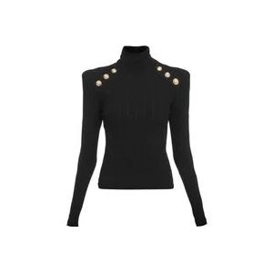 Balmain Gebreide trui met gouden knopen , Black , Dames , Maat: S