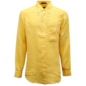 Gant, Heren, Overhemden, Geel, Maat: S Linnen,