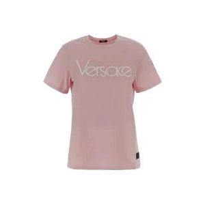Versace Katoenen T-shirt met korte mouwen , Pink , Dames , Maat: 2XS