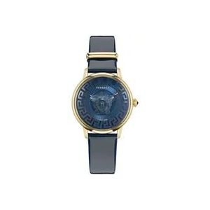Versace Blauwe Guilloché Wijzerplaat Stoffen Horloge , Gray , Dames , Maat: ONE Size