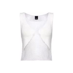 Pinko Mouwloze Mesh Top met Transparante Patch , White , Dames , Maat: S