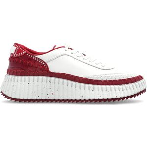 Chloé - Sneakers - Wit - Leer - Chunky Zool - Rode Accenten