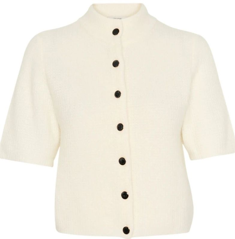 Gestuz - Kort Ivoorkleurig Vest - Dames - Hoge Hals - Gebreide Stof