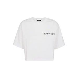 Balmain Gelamineerd Crop T-Shirt , White , Dames , Maat: XS