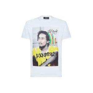Dsquared2 Grafische Print Bob Marley T-Shirt , White , Heren , Maat: S