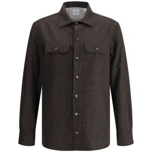 Brunello Cucinelli, Heren, Overhemden, Bruin, Maat: S Wol,