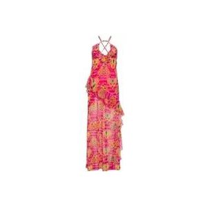 Versace Lange chiffon jurk met ruches , Multicolor , Dames , Maat: L